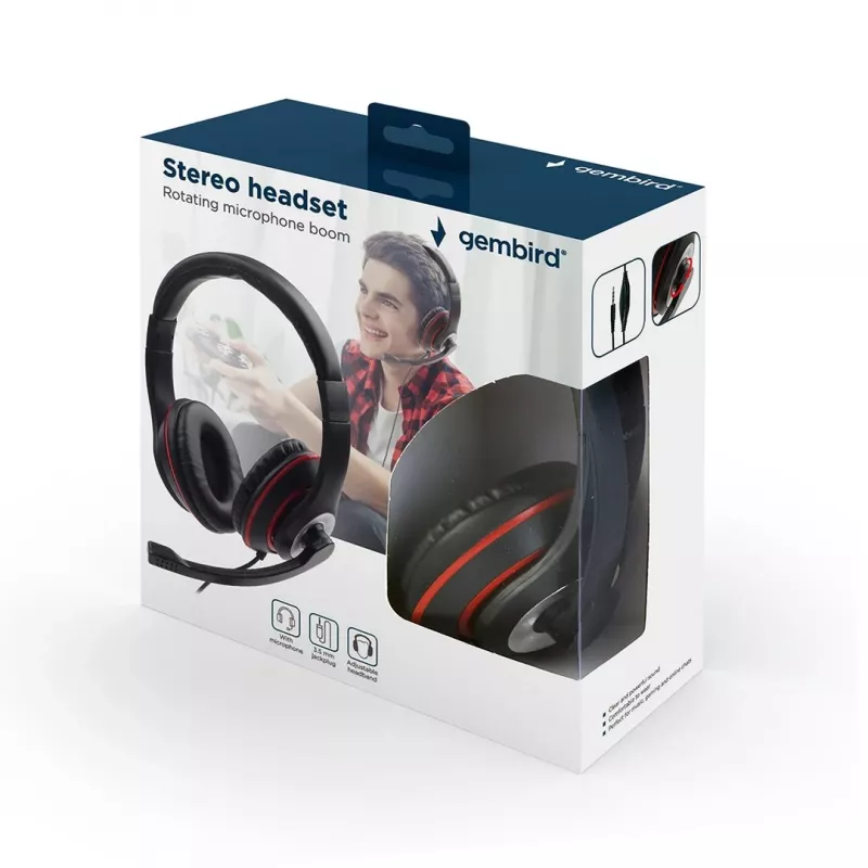 Auriculares gaming con cable GEMBIRD MHS-03-BKRD — binaurales, circumaurales, 3,5 mm, cable de 1,8 m, rojo/negro
