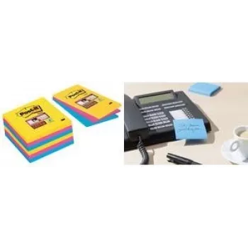 Notas Post-it Super Sticky 4690-S3R, rayadas, 101 x 152 mm, 3 blocs de 90 hojas, colores surtidos (ultraazul, ultrarrosa, ultramarillo)