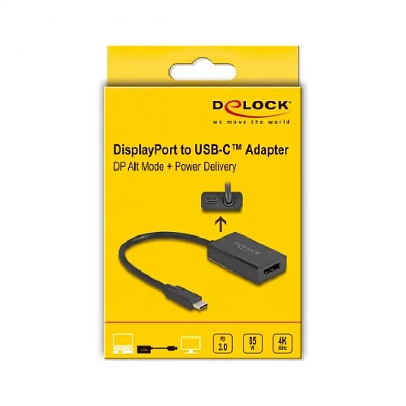 Adaptador DisplayPort hembra a USB Type-C macho DeLOCK 4K PD 85W