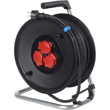 Alargador con carrete Schwabe 10132 — 25 m H07RN-F 3G2.5, carrete de cable retráctil