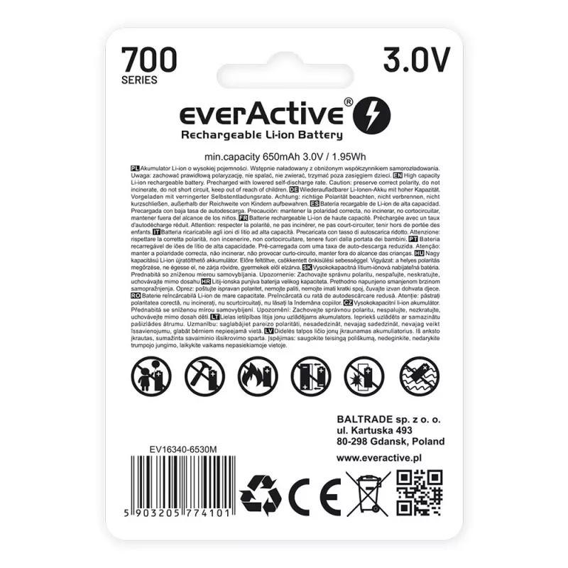 Batería recargable everActive EV16340 700mAh 3V con función de carga micro-USB
