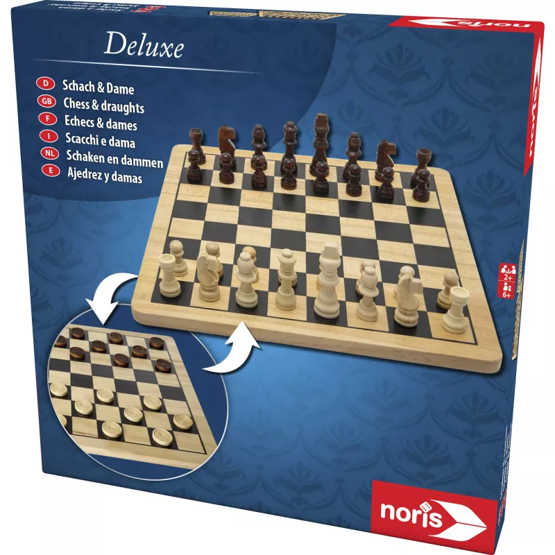 Deluxe Wood - Ajedrez y damas, juego de mesa