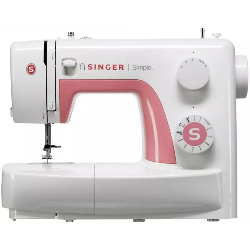 Singer Simple 3210 máquina de coser automática, electromecánica, 10 puntadas, ojal en 4 pasos, brazo libre, 85 W, blanca/rosa