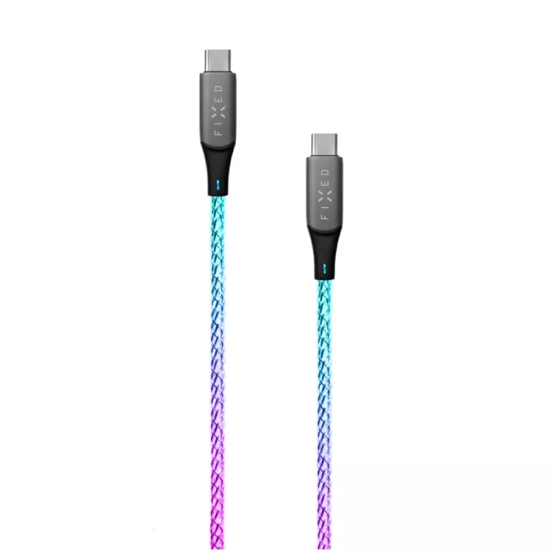 Cable de carga USB-C a USB-C FIXED FIXDLED-CC-RA con soporte PD y longitud fija, LED arcoíris integrado
