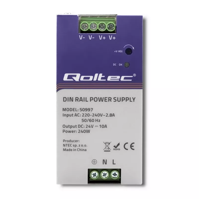 Fuente de alimentación para carril DIN QOLTEC 50997 240W 24V 10A