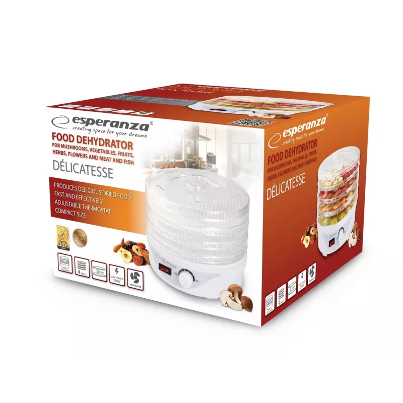 Esperanza EKD003 Deshidratador de alimentos transparente, blanco 250 W