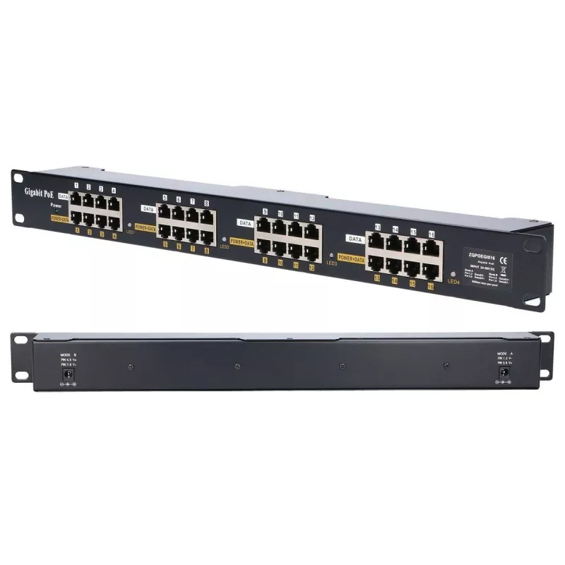 Inyector PoE Gigabit Extralink 16 puertos 16x 1000Mb/s RJ45, rack
