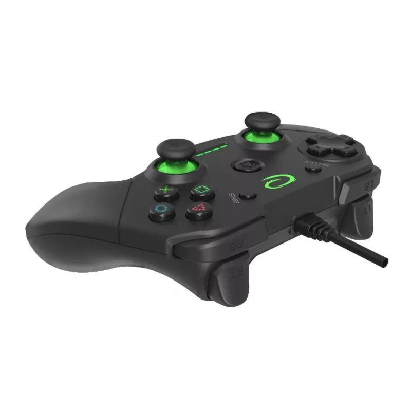 Esperanza EGG110K Vanquisher mando USB con cable para PC/PS3, con vibración, 12 botones, 2 sticks analógicos, negro/verde