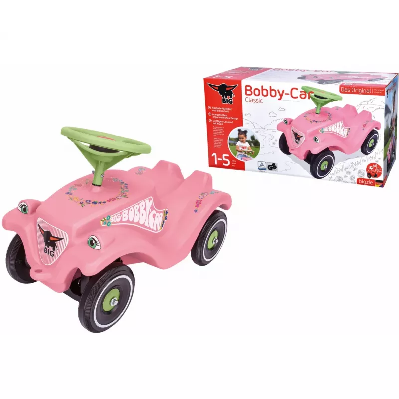 Bobby-Car-Classic Flower, correpasillos rosa/verde claro