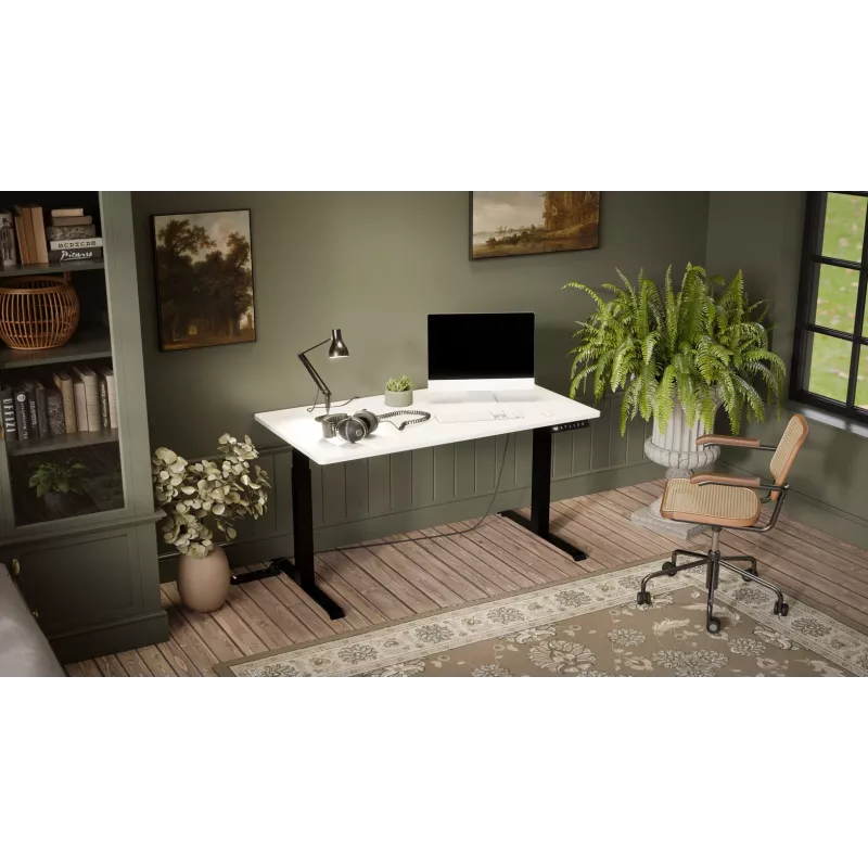 Escritorio con regulación eléctrica de altura cama meble MOON LONG 150x80 72–120 cm negro/blanco