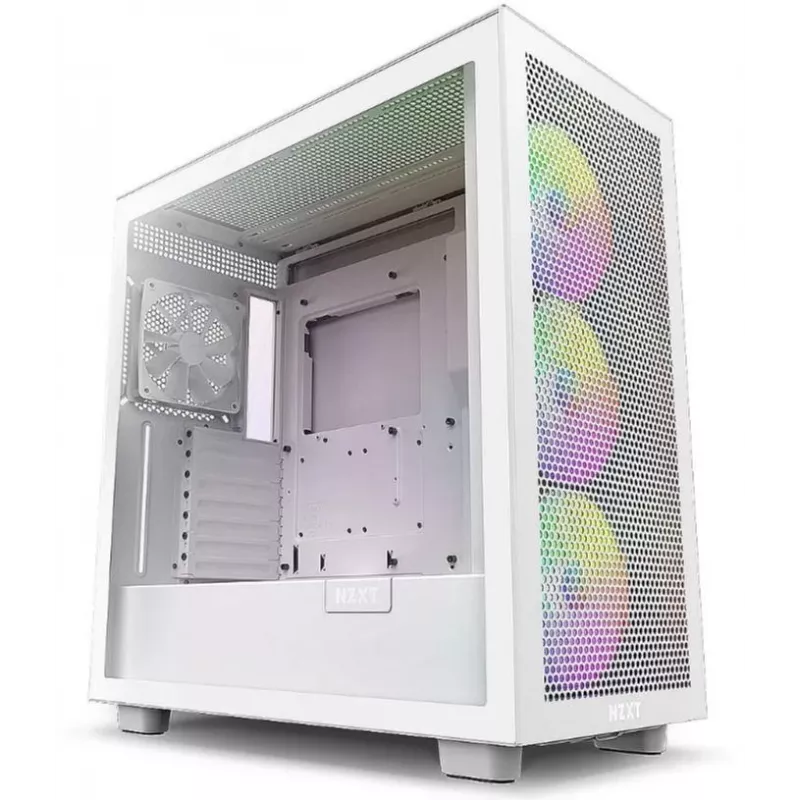 Caja de PC NZXT H7 Flow RGB Midi Tower Blanca — cristal templado, EATX, frontal 3×120mm, USB-C