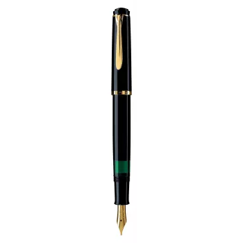 Pelikan M200, negro, oro, sistema de carga integrado, resina, oro, plumín itálico, oro, acero inoxidable