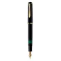 Pelikan M200, negro, oro, sistema de carga integrado, resina, oro, plumín itálico, oro, acero inoxidable