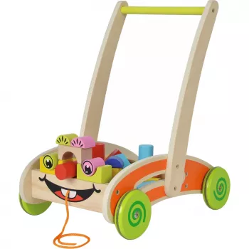 Carrito de juego y andador de madera de Simba-Dickie — Eichhorn juego de habilidad con 35 bloques de construcción