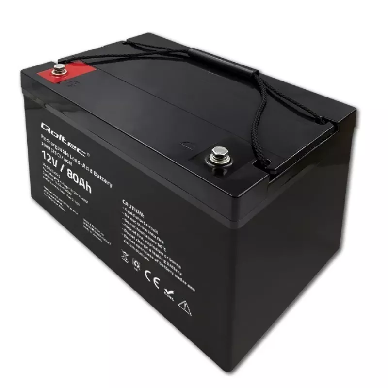 Qoltec Batería AGM | 12V | 80Ah | 23,5kg | Sin mantenimiento | Potente | LongLife | para SAI, autocaravana, barco, caldera