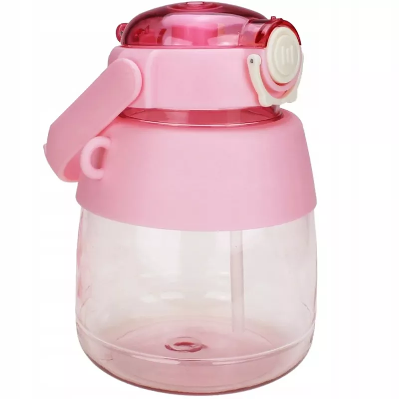 Botella de agua Extralink botella escolar con pajita y correa 1 L rosa