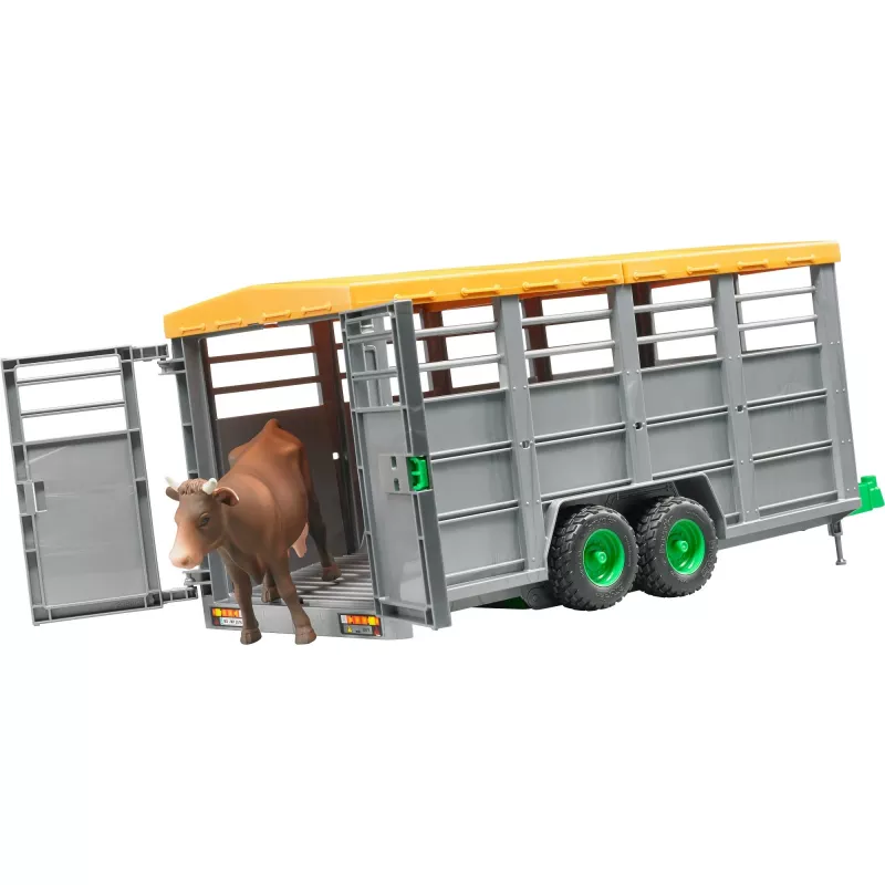 Remolque para ganado con 1 modelo de vaca accesorio, BRUDER, escala 1:16, plástico, verde/gris