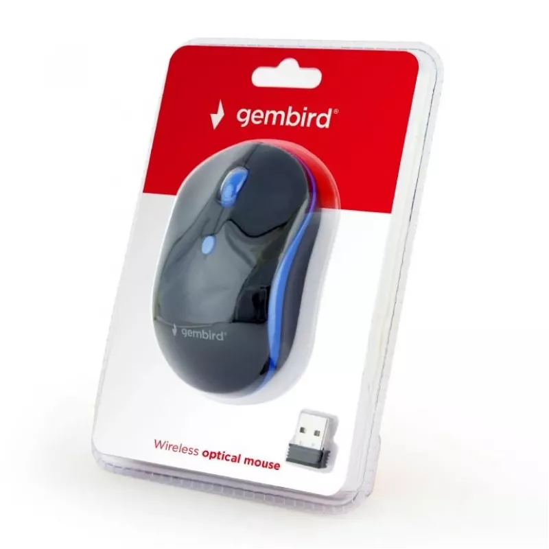 Ratón óptico inalámbrico Gembird MUSW-4B-03-B, RF, ambidiestro, 1600 DPI, 4 botones, a pilas, azul/negro