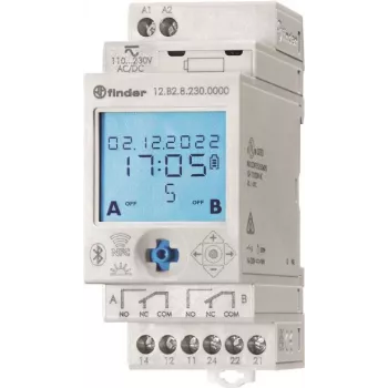 Finder temporizador para carril DIN 12.B2.8.230.0000 2 conmutadores 30 A 400 V/AC astronómico, conmutación aleatoria, programa anual