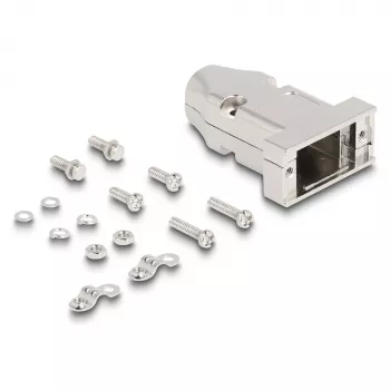 DELOCK pasacables carcasa D-Sub para conector macho/hembra de 9 pines con alivio de tracción, plata, plástico, 31,6×46,2×15,6 mm
