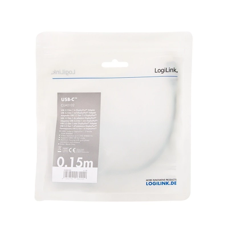 LogiLink CUA0102 cable USB 3.2 Gen1 Type-C a DisplayPort 0,15 m negro