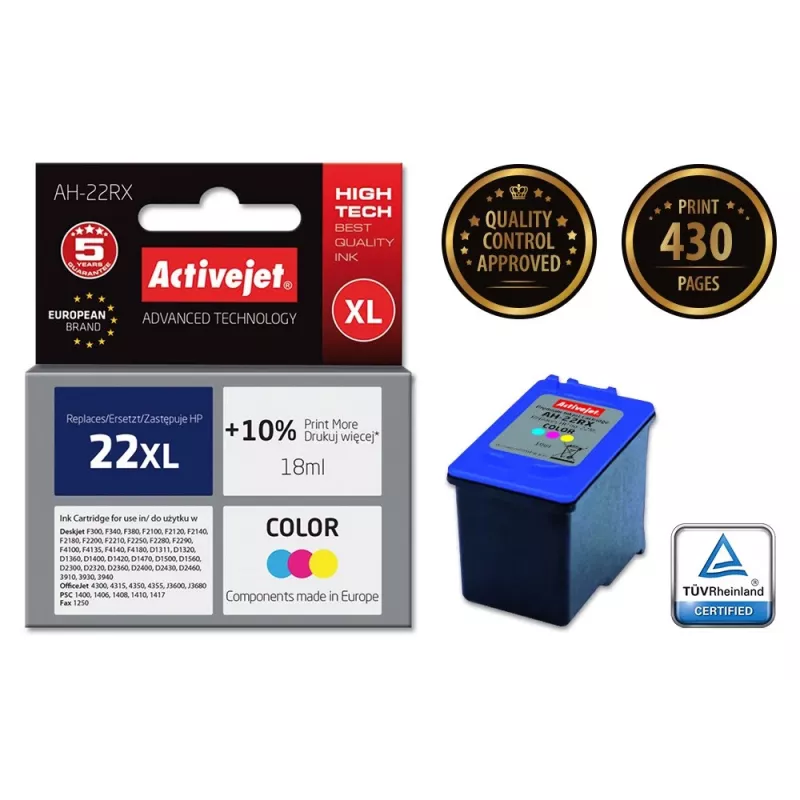 Activejet AH-22RX tinta (sustituto de HP 22XL C9352A; Premium; 18 ml; color)