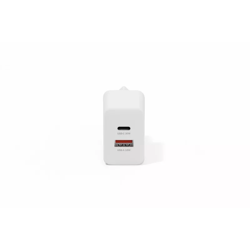 Cargador USB GaN de interior DIGITUS DA-10301 — 30W, 1× USB-C, 1× USB-A, 100–240V, blanco