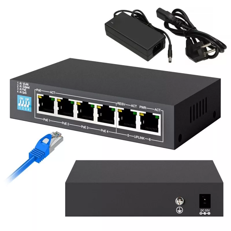 Switch no gestionado Extralink EUROS V2 4x 100Mb/s PoE/PoE+