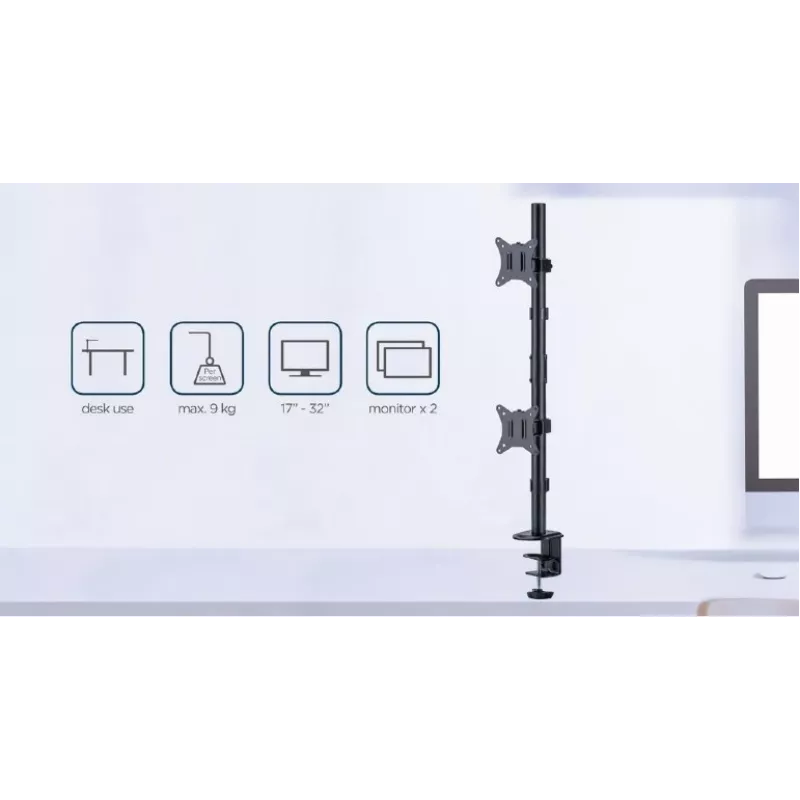 Soporte para monitor Gembird MA-D2-02, brazo de sobremesa para monitor, capacidad de carga máxima 9 kg