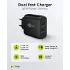 Cargador dual rápido USB-C, PD, GaN, 65 vatios (negro, 1x USB-C, 1x USB-A, Power Delivery)