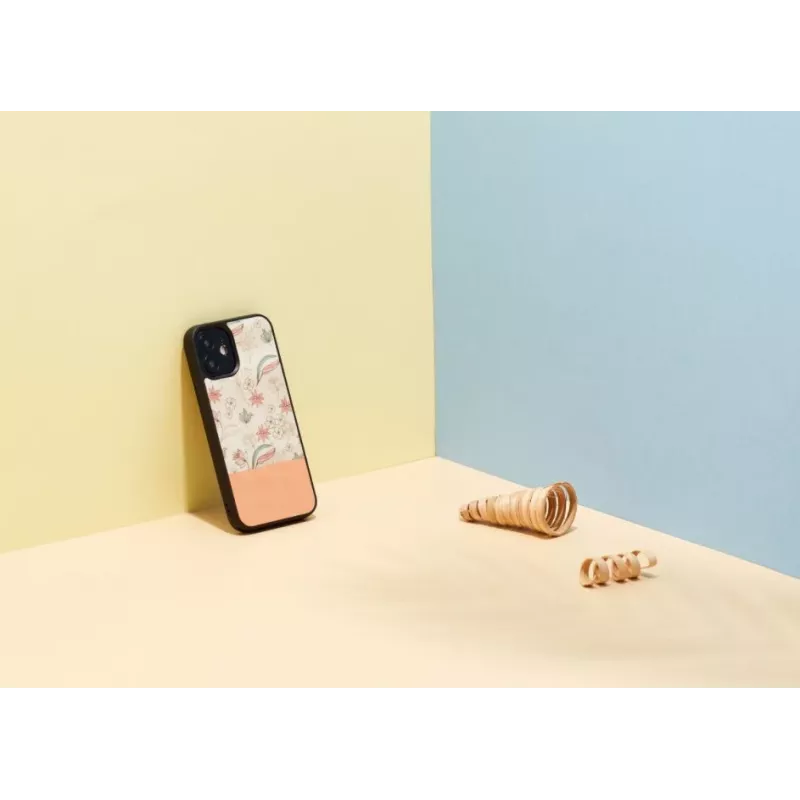 Funda protectora Man and Wood para iPhone 12 mini — flor rosa sobre negro