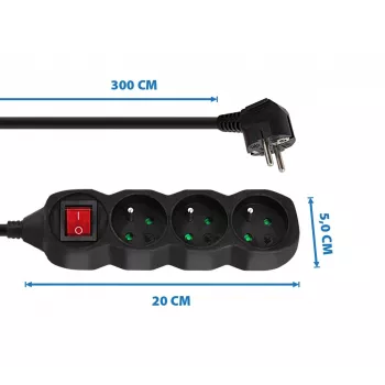 Alargador Esperanza ELK211K 3 m 3 tomas de CA para interiores negro