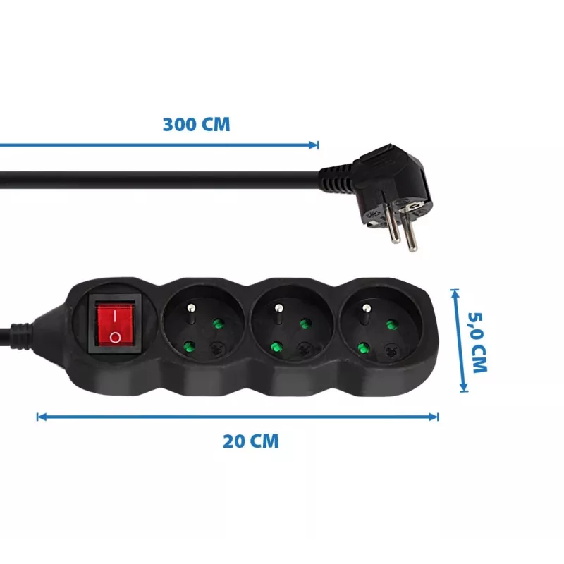 Alargador Esperanza ELK211K 3 m 3 tomas de CA para interiores negro