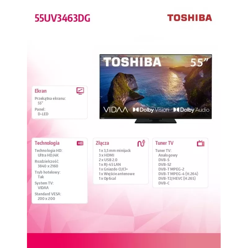 TV Toshiba 50UV3463DG 55 pulgadas 4K Ultra HD DLED 3840 x 2160