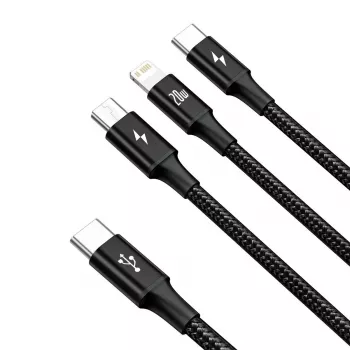 Cable USB Baseus Rapid 3 en 1 1,5 m USB-A USB-C/Micro USB-A/Lightning negro