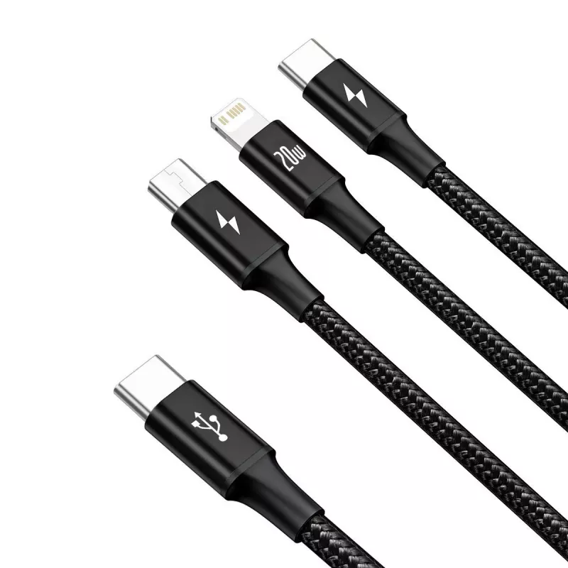 Cable USB Baseus Rapid 3 en 1 1,5 m USB-A USB-C/Micro USB-A/Lightning negro