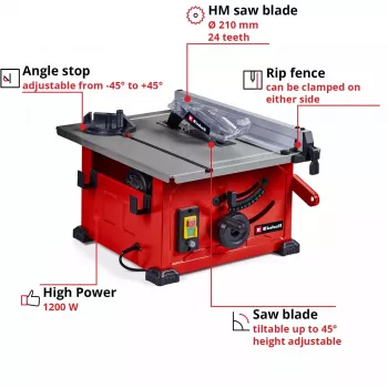 Sierra de mesa EINHELL TC-TS 8 con hoja de sierra de 210 mm, 230 V