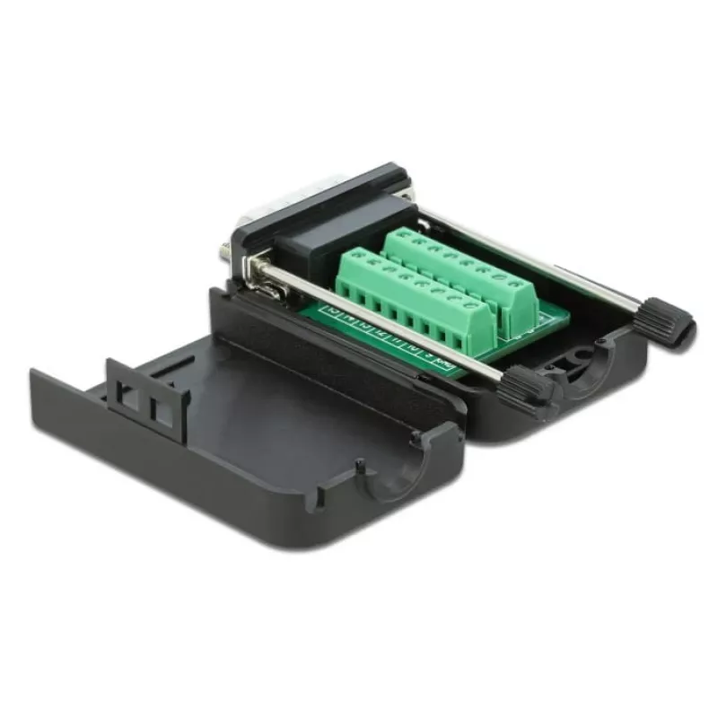 Conector macho D-Sub15 a borne de carril con carcasa DeLOCK 66566