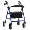 Andador de cuatro ruedas con asiento, azul/negro
