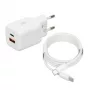 Cargador USB IBOX ILUC42W 42W (máx. 33W), 1×USB-C PD3.0, 1×USB-A QC3.0, 100–240V, blanco