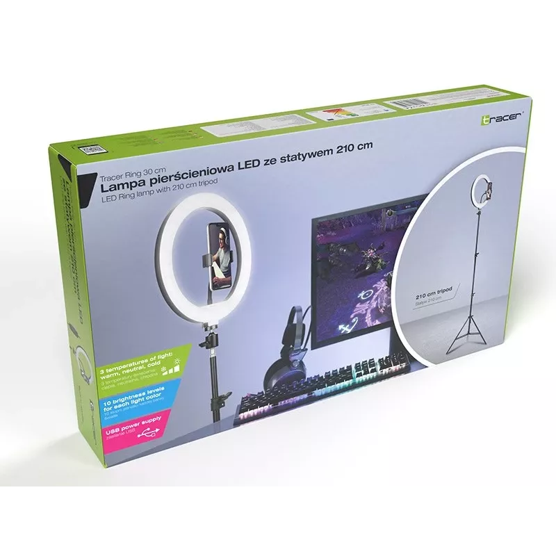 Aro de luz TRACER RING 30 cm con trípode 210 cm