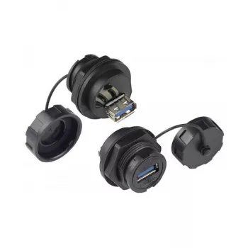 Alcasa IC04-U304 - USB A - Negro - Hembra - recto - Tereftalato de polibutileno (PBT) - Policloruro de vinilo (PVC) - IP65 - IP67 (IC04-U304)