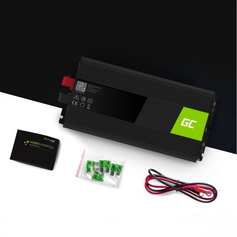 Inversor Green Cell INV12 3000 W 12 V a 230 V, 50 Hz, 1 USB, refrigeración activa, negro