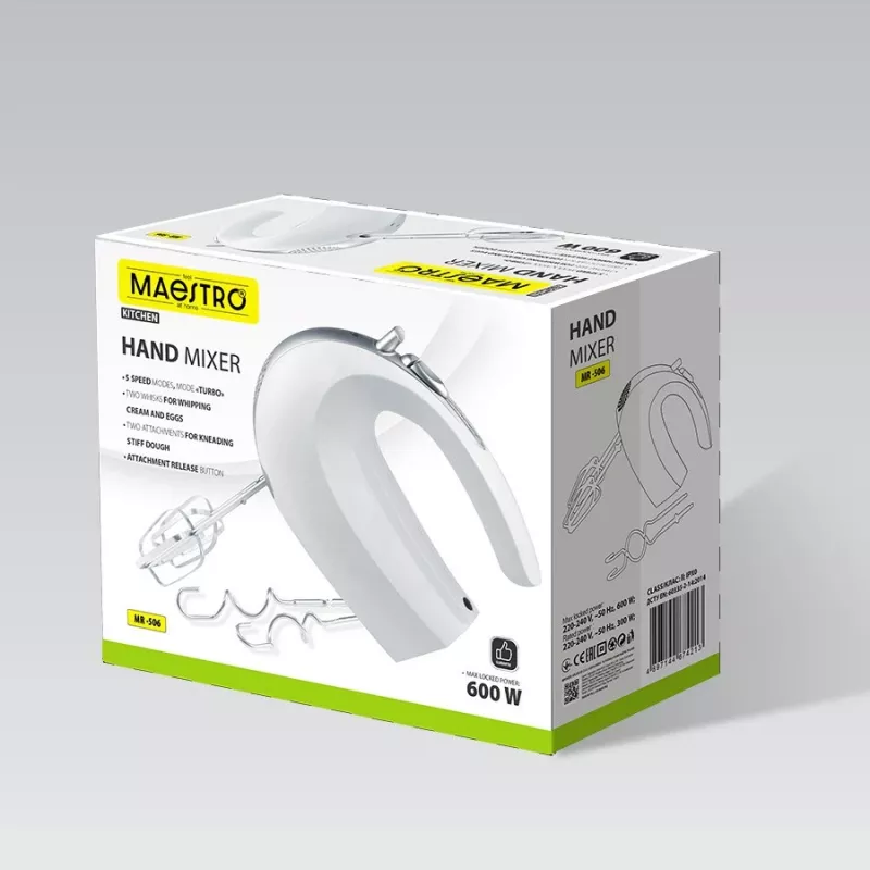 Batidora de mano Maestro MR-506 – 2 velocidades, blanca, batidora de cocina compacta