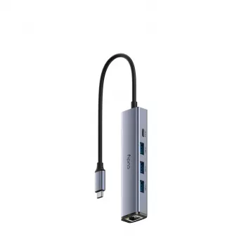 Hub USB-C Cudy UH605 con Gigabit LAN, 3x USB-A 3.0, conector de alimentación USB-C, gris