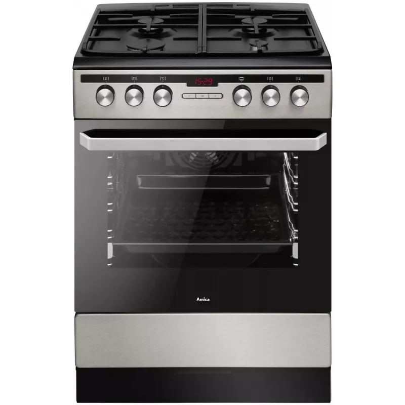Cocina eléctrica-gas AMICA 58468 con 4 quemadores, Acero inoxidable, Clase energética A