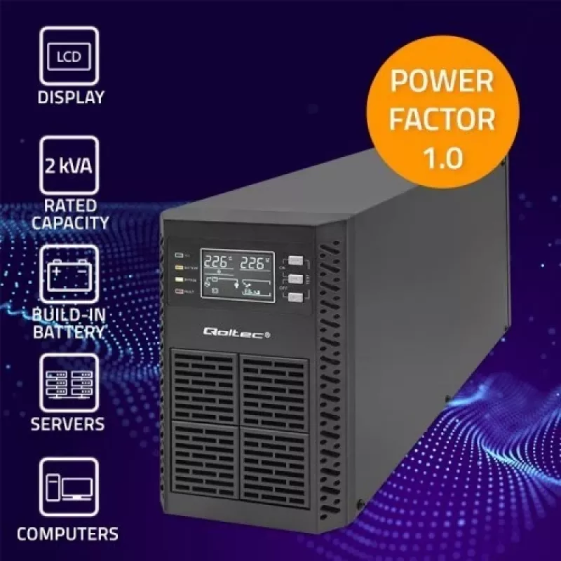 SAI Qoltec 52281 sistema de alimentación ininterrumpida doble conversión (online) 2 kVA 2000 W 3 salidas AC