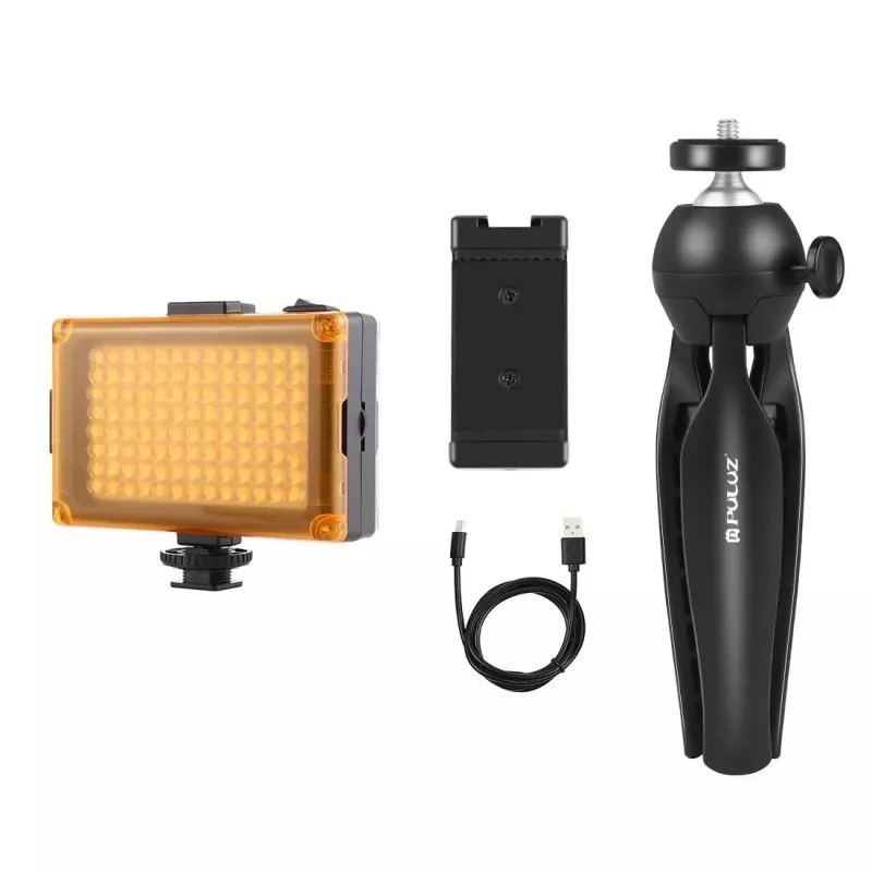 Trípode Puluz PKT3131B con luz LED integrada y soporte para móvil