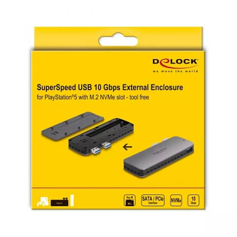 Carcasa para SSD DeLOCK USB 3.2 Gen 2 para PlayStation5 M.2 NVMe sin herramientas
