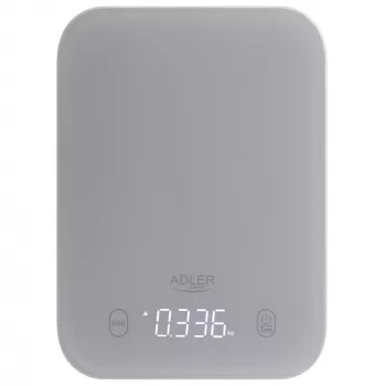 Báscula de cocina Adler AD 3181, vidrio templado, capacidad 10 kg, precisión 1 g, pantalla LCD, gris